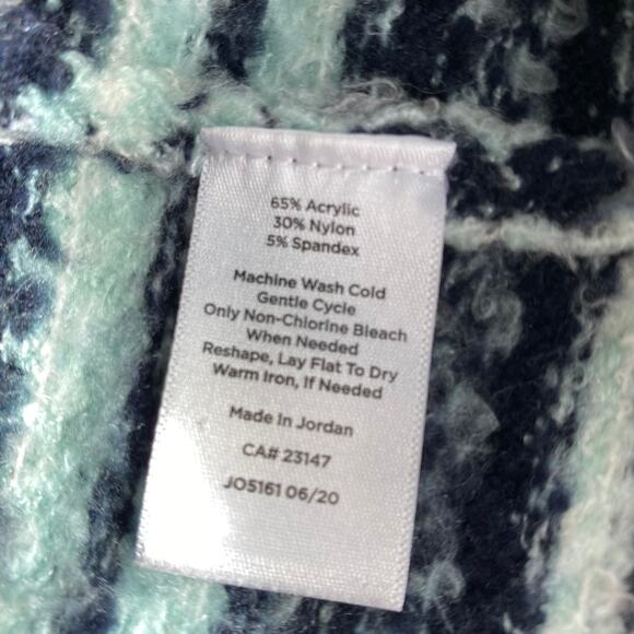 Talbots Fair Isle Long Cardigan Sweater Women S Blue Green Striped Open Front - Picture 7 of 10